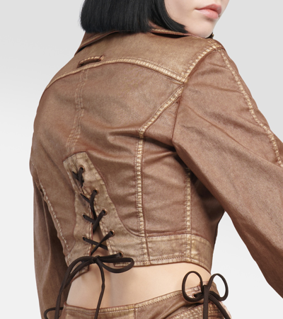 Shop Jean Paul Gaultier X Knwls Cropped Denim Corset Jacket In Brown