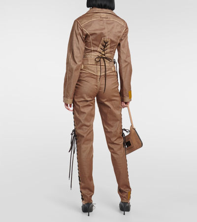 Shop Jean Paul Gaultier X Knwls Cropped Denim Corset Jacket In Brown