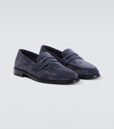 Shop Manolo Blahnik Perry Suede Penny Loafers In Blue