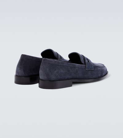 Shop Manolo Blahnik Perry Suede Penny Loafers In Blue