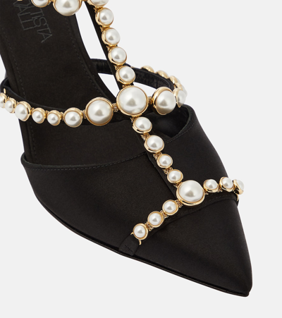 Shop Giambattista Valli Faux-pearl Embellished Satin Pumps In Black