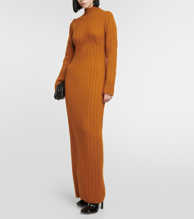 Shop Dries Van Noten Teagan Cable-knit Wool Maxi Dress In Orange
