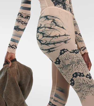 Shop Jean Paul Gaultier X Knwls Printed Mesh Leggings In Multicoloured