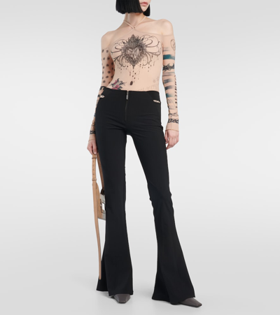 Shop Jean Paul Gaultier X Knwls Printed Jersey Halterneck Bodysuit In Neutrals