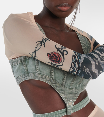 Shop Jean Paul Gaultier X Knwls Printed Jersey Crop Top In Neutrals