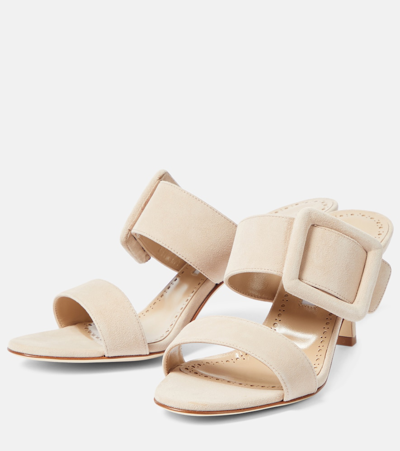 Shop Manolo Blahnik Gable Suede Sandals In Beige