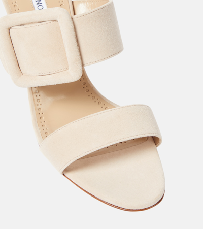 Shop Manolo Blahnik Gable Suede Sandals In Beige