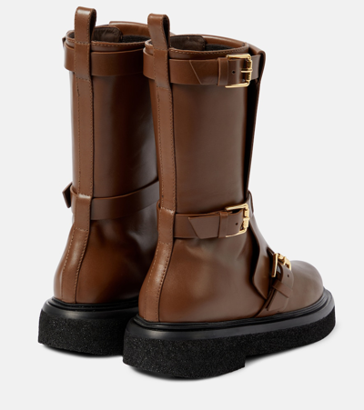 Shop Max Mara Bucklesboot Leather Ankle Boots In Brown