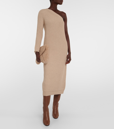 Shop Max Mara Capsula Wool And Cashmere Midi Dress In Beige