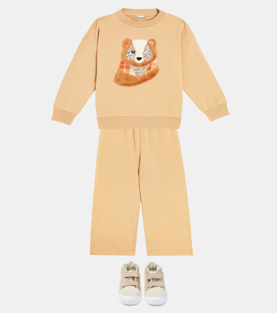 Shop Il Gufo Fleece Sweatshirt And Sweatpants Set In Brown