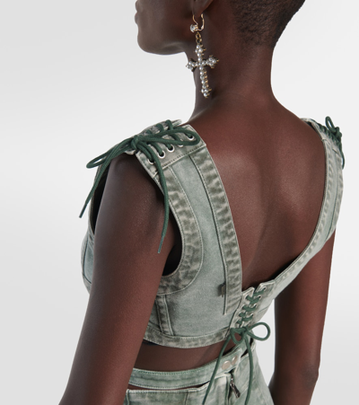 Shop Jean Paul Gaultier X Knwls Cutout Denim Corset Top In Green