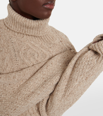 Shop Loro Piana Cable-knit Wool And Cashmere Turtleneck Sweater In Beige