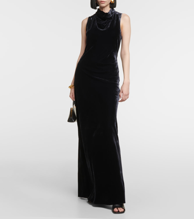 Shop Veronica Beard Kura Velvet Maxi Dress In Blue