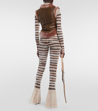 Shop Jean Paul Gaultier X Knwls Shearling And Leather Bustier In Brown