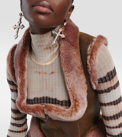 Shop Jean Paul Gaultier X Knwls Shearling And Leather Bustier In Brown