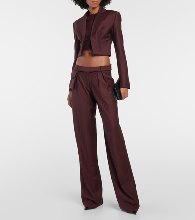Aya Muse Sylvia Mid-rise Straight Wool Pants In Burgundy