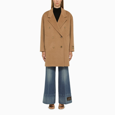 Shop Gucci Camel Double-breasted Coat Women In Cream