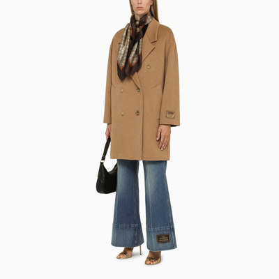 Shop Gucci Camel Double-breasted Coat Women In Cream