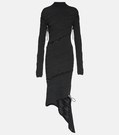 Shop Dion Lee Asymmetric Pointelle Minidress In Black