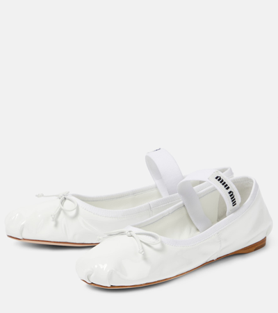 Miu Miu Leather Mary Jane Ballerina Flats In White