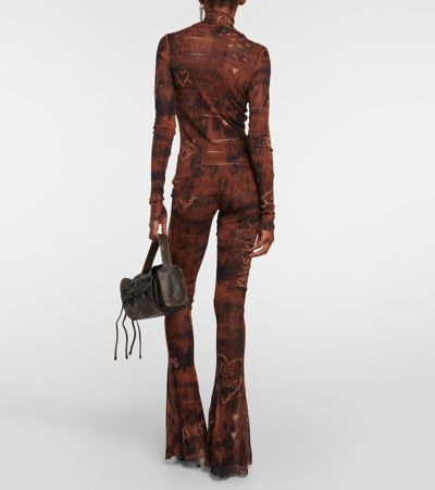 Shop Jean Paul Gaultier X Knwls Printed Mesh High-neck Top In Brown