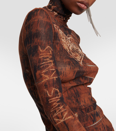 Shop Jean Paul Gaultier X Knwls Printed Mesh High-neck Top In Brown