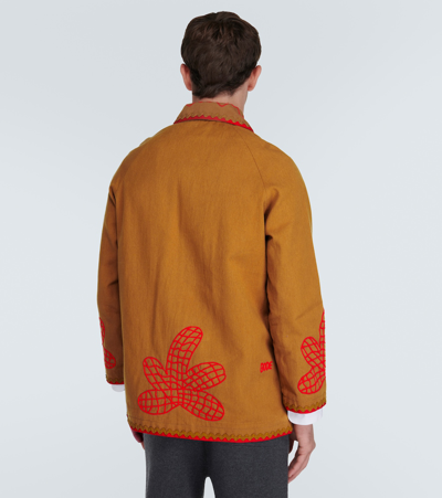 Bode Field Maple Embroidered Cotton Coat In Brown