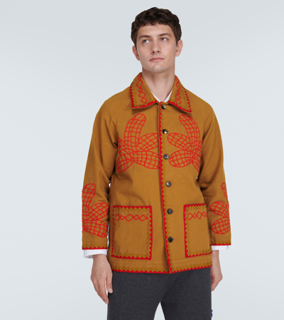 Shop Bode Field Maple Embroidered Cotton Coat In Brown