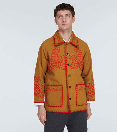 Bode Field Maple Embroidered Cotton Coat In Brown