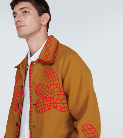 Bode Field Maple Embroidered Cotton Coat In Brown