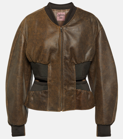Shop Jean Paul Gaultier X Knwls Cutout Leather Bomber Jacket In Brown