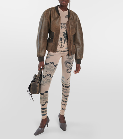 Shop Jean Paul Gaultier X Knwls Cutout Leather Bomber Jacket In Brown