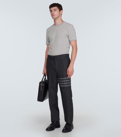 Shop Thom Browne Striped Cotton Jersey T-shirt In Grey