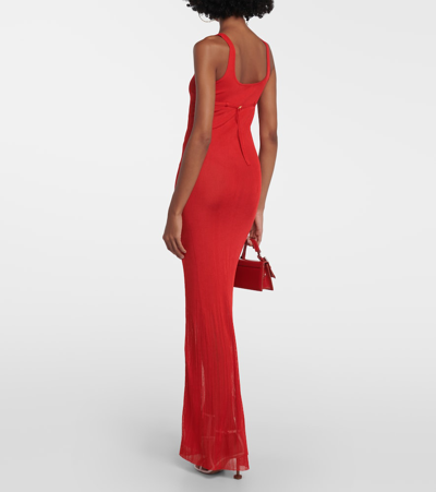 Jacquemus La Robe Maille Oranger Jersey Long Dress In Red