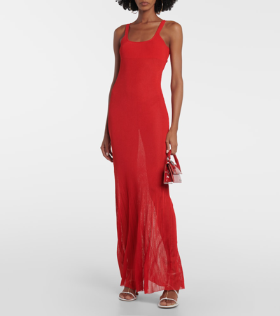 Jacquemus La Robe Maille Oranger Jersey Long Dress In Red
