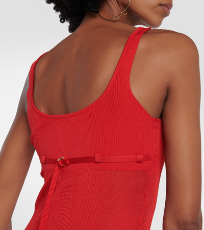 Jacquemus La Robe Maille Oranger Jersey Long Dress In Red