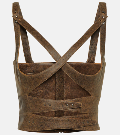 Shop Jean Paul Gaultier X Knwls Cutout Leather Bustier In Brown