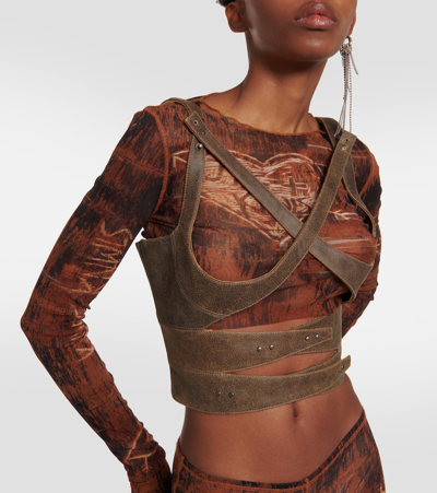 Shop Jean Paul Gaultier X Knwls Cutout Leather Bustier In Brown