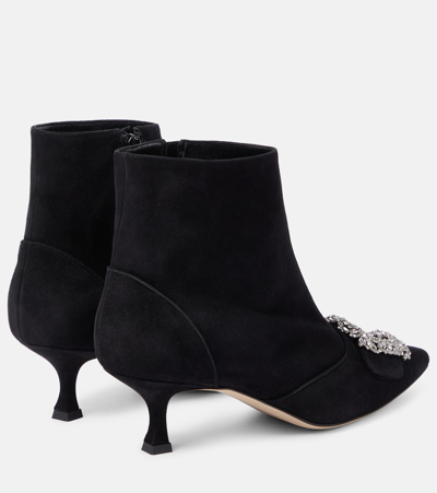 Shop Manolo Blahnik Baylow Embellished Suede Ankle Boots In Black