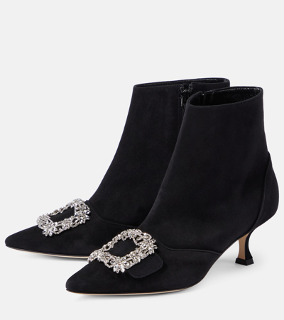 Manolo Blahnik Beylow Crsytal-embellished Ankle Boots In Black
