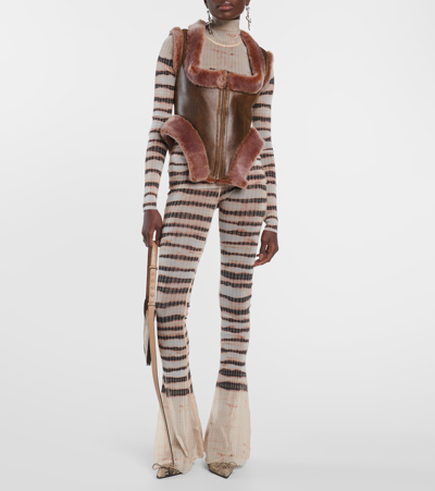 Jean Paul Gaultier Beige Knwls Edition Striped Turtleneck In Neutrals