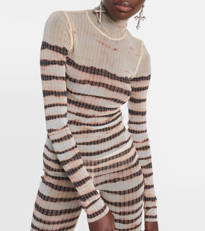 Jean Paul Gaultier Beige Knwls Edition Striped Turtleneck In Neutrals