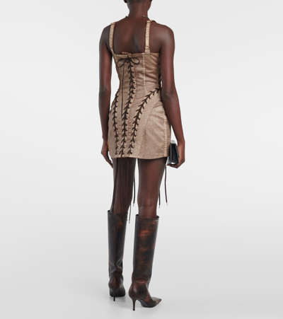 Shop Jean Paul Gaultier X Knwls Denim Corset Minidress In Brown
