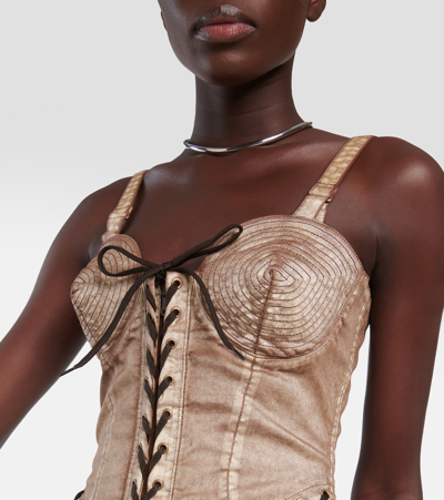 Shop Jean Paul Gaultier X Knwls Denim Corset Minidress In Brown