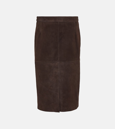 Shop Totême Suede Midi Skirt In Brown