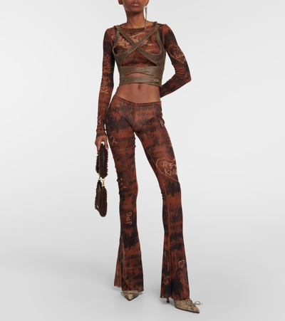 Shop Jean Paul Gaultier X Knwls Printed Mesh Crop Top In Brown