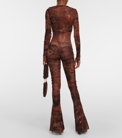 Jean Paul Gaultier X Knwls Printed Mesh Crop Top In Brown