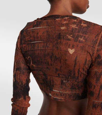 Shop Jean Paul Gaultier X Knwls Printed Mesh Crop Top In Brown