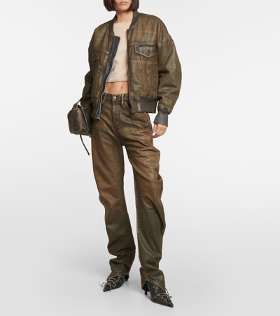 Acne Studios Coated Denim Bomber Jacket In Blue