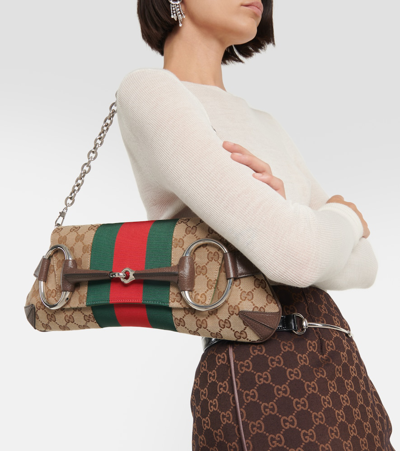 Shop Gucci Horsebit Chain Medium Shoulder Bag In Brown